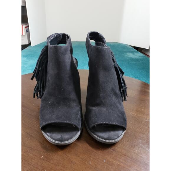 Express Heels Size 6 Womens Black Slingback Block Fabric Tassle Peep Toe Shoes - Picture 4 of 13